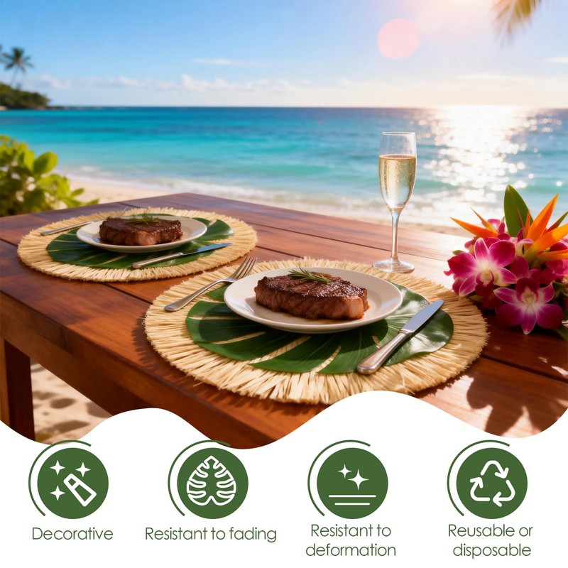 MehelloFeather 24Pcs Luau and Palm Placemats Raffia Grass Tropical Palm