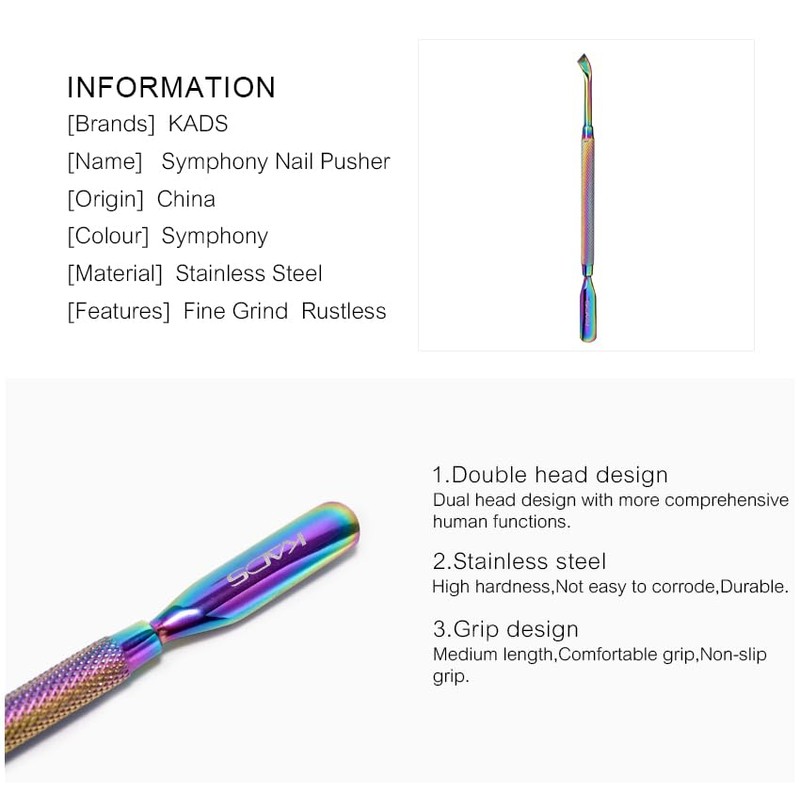 Rainbow Stainless Steel Nail Cuticle Pusher Double Ended Cuticle Remover