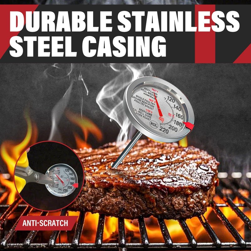 2 Pack Stainless Steel Meat Thermometer, Safe Leave in Oven,