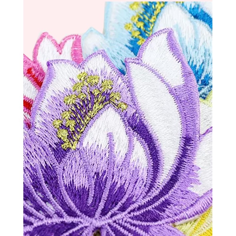 10 Pieces Blooming Lotus Embroidered Applique Orchid Flower Iron on