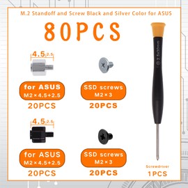 Zmbroll 80Pcs M.2 SSD Screw Kit,Black and Silver M.2 Standoffs and Screws,M2 x 4.5+2.5 SSD Mounting Screws for Asus Motherboards with Screwdriver