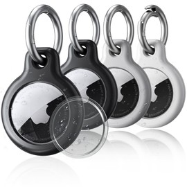 SPGUARD 4er Pack Air Tag Anhänger für Kratzschutz, wasserdichte Hülle für AirTag mit Edelstahl Keychain, Airtag Schlüsselanhänger, Airtag Case Cover mit Frontabdeckung, PC Schutzhülle für Airtag