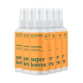 ATTITUDE ATTITUDE Hand Sanitizer Spray for Adults and Kids, EWG Verified, Kills Bacteria and Germs, Vegan, Orange Leaves, 3.38 Fl Oz (Spray Bottle) (Pack of 6)