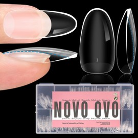 NOVO OVO Extra Thick Oval Round Nail Tips Press on Natural Curve, Medium Soak Off Soft Gel Fake Nail Extension, Full Cover Matte Cuticle False Nails for Acrylic French, Salon DIY x 14 Sizes 336 pcs
