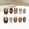 Sun&Beam Nails Handmade Nail Tip, Short, Round, Brown, White, False