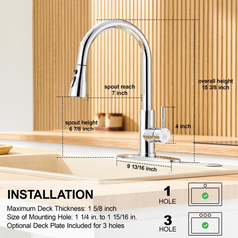 GAGALIFE Chrome Kitchen Faucet with Pull Down Sprayer - High