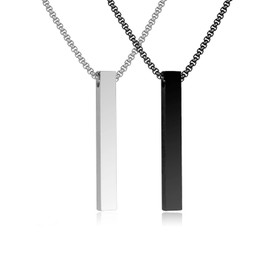 2Pcs Bar Pendant Necklaces for Men Women Matching Couples Necklace Promise Relationship Necklace Romantic Gift for Him and Her Valentine's Day Gift (Black+Silver)