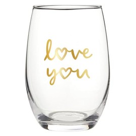 Slant Collections Valentine's Day Wine Glass Gifts Stemless Wine Glass in Gift Box, 17-Ounce, Love You