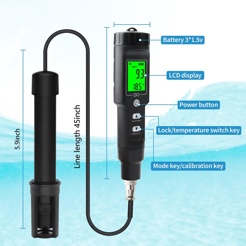 Rowyet Dissolved Oxygen Meter with ATC,Portable Dissolved Oxygen Test Kit