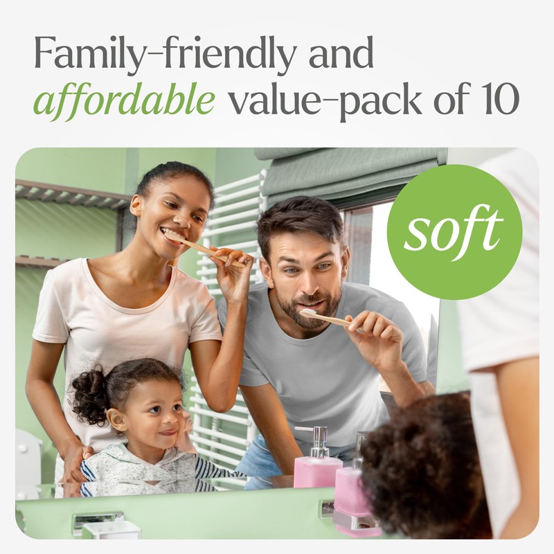 VIVAGO Bamboo Toothbrushes 10 Pack – Natural Toothbrushes, Plant-Based Soft
