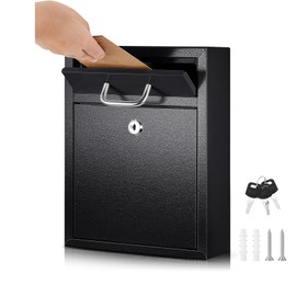 Yaocom Locking Mailbox with Key Lock Outdoor Large Wall Mount Mailbox with Lock Security Lock Mail Drop Metal Lockable Collection Boxes Hanging Secure Postbox(Black,10 x 7 x 3 Inches)