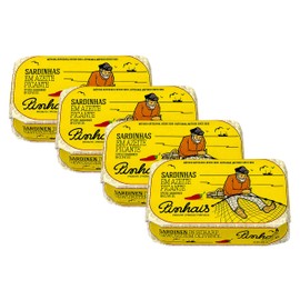 Pinhais Spiced Canned Sardines in Virgin Olive Oil, 4.4oz (Pack of 4)
