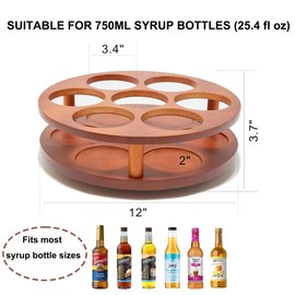 Wood Rotating Coffee Syrup Organizer, 7 Bottles Coffee Syrup Rack, Coffee Station Organizer with Large Base and Anti-Slip Pads