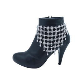 TFJ Women Western Jewelry Boot Chain Bracelet Silver Metal Shoe Flower Charm Bohemian Wrap Around Web Net