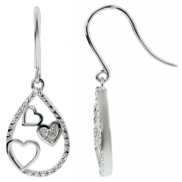 Triple Heart Fishhook Earrings with .03 cttw. Diamond - Sterling