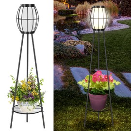 Outdoor Solar Lights with Plant Stands, 37" Metal Solar Powered Outdoor Floor Lamp Waterproof Auto On/Off, Outdoor Floor Lamps for Yard Deck Patio Porch Walkway Driveway Garden Decor
