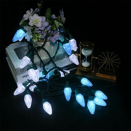 C9 Christmas String Lights Outdoor - 25 Count Faceted Christmas Lights LED Strawberry String Lights for Christmas Tree, Eave, Pathway, Garden, 16 Feet Green Wire Turquoise and Cool White