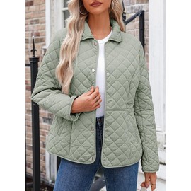 Dokotoo Plus Size Fall Jackets for Women Green Winter Quilted Jackets Light Warm Long Sleeve Button Down Puffer Jacket Womens Padded Outerwear Coats X-Large