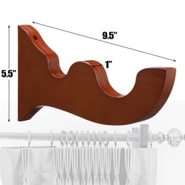 Colingmill 2 Pcs Wooden Curtain Rod Bracket Wood Large Double Bracket Drapery Curtain Rod Holders (Yellowish Brown)