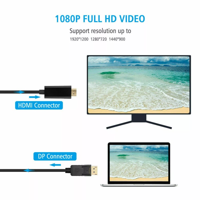 Unbranded 6FT Display Port DP to HDMI Cable Adapter Converter
