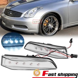 YLT Auto Fits 2003-2007 INFINITI G35 Couple White LED Clear Lens Bumper Side Marker Light