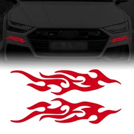 2 Pcs 7.8 in Flame Reflective Sticker for Car Flame Racing Sports Stripe Decal for Golf Cart Vinyl Waterproof Decal Decoration for Car Body Side Truck SUV Off-Road Vehicles Skateboard (Red)