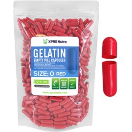 XPRS Nutra Size 0 Empty Capsules - 500 Count Empty Gelatin Capsules - Pills DIY Capsule Filling - Pure Bovine Fillable Pill Gel Caps for Do-It-Yourself Supplements (Red)
