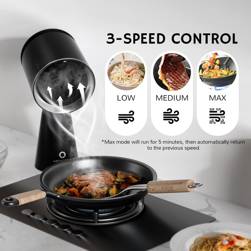 AIRTHEREAL RH180B Rechargeable Portable Range Hood, Black