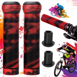 Mikqky Pack of 2 Scooter Grips 125 mm, Bicycle Grip Cover Made of Rubber, Mixed Colour Handlebar Grips, Non-Slip Bicycle Grips, Handlebar Grips for Pro Stunt Scooter, for BMX MTB Bike (Black Red)