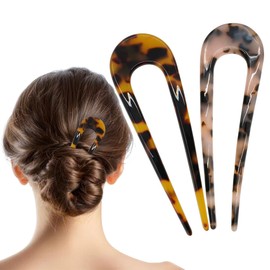 French Hair Pins Tortoise Shell Hair Sticks for Buns Thin Thick Hair-Cellulose Acetate U Shape Chignon Hair Forks Clips for Women Girls Vintage Hairstyle Accessories
