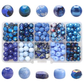 PLCatis Glass Beads 200 Pieces Crackle Beads Dark Blue Crackle Glass Beads Gemstone Beads Colourful Craft Beads with Holes for Bracelet Necklaces Jewellery Making and DIY Crafts