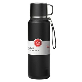 XUDREZ Stainless Steel Water Bottle with Layered Filter for Thermos Flask Hot and Cold Drinks - Keeps 24 Hours - Leakproof Vacuum Insulated Bottles with Mugs for Coffee Work Milk (Black,800ml/27oz)