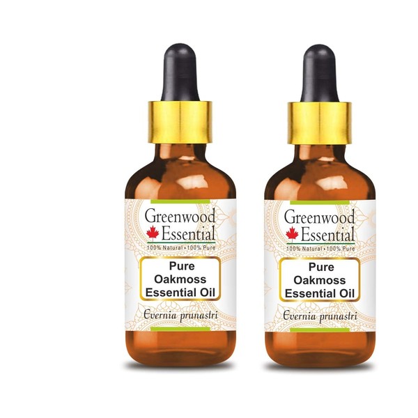 Greenwood Essential Pure Oak Moss Essential Oil (Evernia Prunastri) with Glass Dropper Natural Therapeutic Quality Steam Distilled (Pack of Two) 100 ml x 2 (6.76 oz)