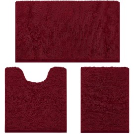 Homeideas 3 Pieces Bathroom Rugs Ultra Soft Non Slip Absorbent Chenille Toilet Bath Mat