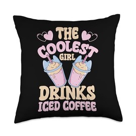 Iced Coffee Designs Cold Coffee The Coolest Girl Drinks Iced Coffee Throw Pillow, 18x18, Multicolor