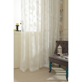 White Rod Pocket Sheer Curtains 104 inches Long Embroidered Window Curtain Sheer Voile Panels for Living Room & Bedroom, Set of 2
