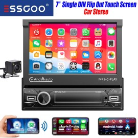 ESSGOO 7" Single 1 DIN Car Radio Stereo Apple Carplay Flip Out Screen Head Unit USB CAM