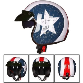 Ever TA Retro Motorcycle Half Helmet with Sun Visor, Vintage Motorbike Jet Half Helmet DOT Approved Vintage Open Face Baseball Cap Helmet for Cruiser Scooter Chopper ATV (Color : B, Size : L=59-60cm)