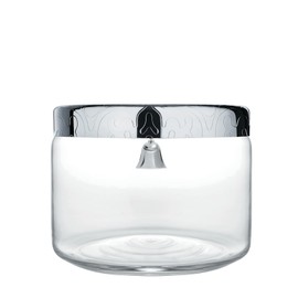 Alessi"Dressed" Cookie Jar in Glass Lid in 18/10 Stainless Steel Mirror Polished With Bell And Relief Decoration, Silver