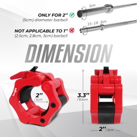 Yes4All 2 Inch Barbell Clamps Pair, Pro Lockjaw Collar Set for Olympic Bar, Quick Release Weight Plate Locks Dumbbell Clips for Weightlifting Training Exercise, and Strength Training (Red)