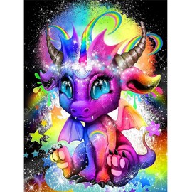 ParNarZar 5D Diamond Painting Pictures 30 x 40 cm Colourful Rainbow Dinosaur, Small Square Stones DIY Full Picture Set for Entrance Hall, Stairs, Kitchen, Dining Room, Living Room, Bedroom