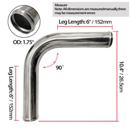 Haturmyko Haturmyko OD 1.75" (45mm), Leg Length 6" (152mm) 90 Degree Aluminum Elbow Intercooler Pipe 1.75 Inch Intake Tube Bend Universal Straight Joiner Polished