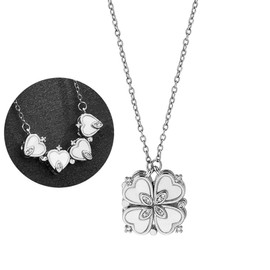 Bcenoilua Four Leaf Clover Necklace for Women Heart Shaped Pendant Necklaces 2 in 1 Magnetic Folding Necklace for Day Valentines Gift Mum Girlfriend