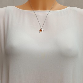 Kiara Jewellery 925 Sterling Silver SMALL Elephant Pendant Necklace Inlaid With Brown Cognac Baltic Amber on 18" Sterling Silver Chain.