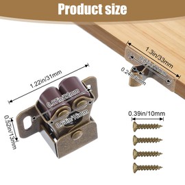 2 Pack Cabinet Latch Double Roller Catch, Heavy Duty Latch Hardware with Screws for Cupboard Closet Cabinet Door Kitchen, Bronze
