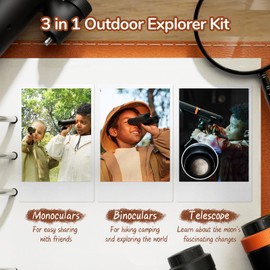 Science Can Telescope for Kids, Beginner Binoculars, 3-in-1 Portable Telescope with Adjustable Tripod and Phone Holder, with 4-16x Magnification for Outdoor Exploration, Hiking, Camping