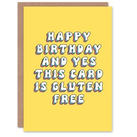 Artery8 Greeting Card Yes This Card is Gluten Free Funny Retro Yellow For Her Gran Sister Niece Daughter Wife Woman Birthday Card