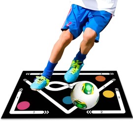 Hoquare Football Footstep Training Mat, Soccer Footstep Training Silent Auxiliary Equipment, 60×90cm Non Slip Dribble Ball Control Training Carpet Sports for Kids Adults(Without Ball)