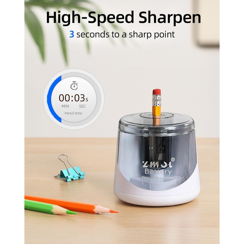 ZMOL Battery Powered Electric Pencil Sharpener,Small Battery Operated Pencil Sharpeners