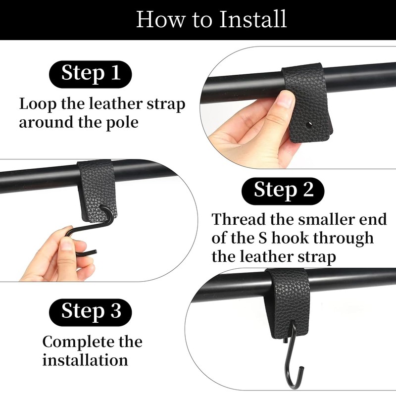 Godneei Leather S Hooks, Set of 4 S Hooks Black